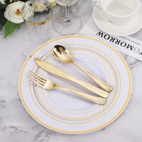 Vaisselle jetable de luxe personnalisée, bordures dorées et argentées réutilisables, assiettes en plastique pour les mariages, les événements de restauration