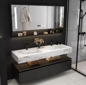 Lavabo de Cerámica de Lujo en Encimera de Piedra Sinterizada, Mueble de Baño con Lavabo - Product Image 1