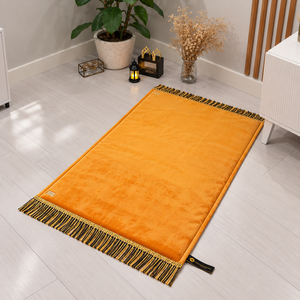Gold XL Luxury Muslim Prayer Carpet Soft Shorthair Fur Cushioned Base Non-Slip Machine Made Elegant Tassel 24K Gold Accent - Product Image 5