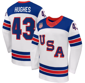 Maillots de hockey sur glace domicile et extérieur pour hommes et jeunes, équipe USA 2026 |   Tkachuk 19 Hughes 43 Eichel 9 Brodé - Product Image 1