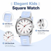 Montre analogique minimaliste pour enfants, montre-bracelet en silicone bleu clair pour étudiants avec fonction d'apprentissage de l'heure, cadeau pour garçons et filles