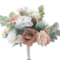 Buket Bunga Buatan Tangan Bahan Kain untuk Fotografi Studio dan Desain Floral Ruang Model Warna Merah Kacang