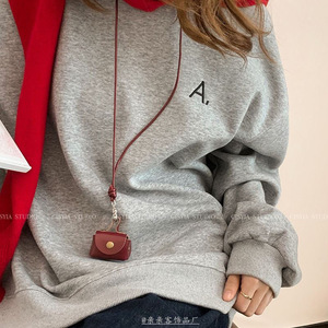 Leather Coin Necklace Pendant Small Cute Sweater Cord Earphone Chain Protective Case Storage <b>Bag</b> Accessory Unisex - Product Image 4