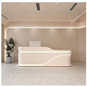 CR188 Customizable Curved Salon LED Base and Logo Cutout Reception Desk Modern MDF Wood Cashier Checkout Counter for Beauty - Product Image 4