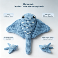 Peluche de raie manta au crochet faite à la main, accessoire de mode quatre saisons, autre accessoire vestimentaire, adorable ornement animal marin, couleur personnalisée