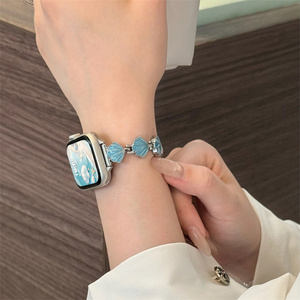 Bracelet de montre en acier inoxydable avec coquille de nacre pour Apple Iwatch ultra 49 46 45 42 40 mm S11, bracelet en métal, chaîne, boucle, bracelet - Product Image 6