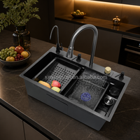 Évier cascade multifonctionnel 2026 populaire, fait main, à quatre grandes cuves, anti-rayures, avec affichage numérique LED, en acier inoxydable 304