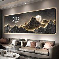 Peinture décorative murale pour salon 2026, style Grande Muraille, minimalisme moderne, luxe léger, horloge numérique LED lumineuse