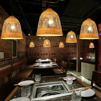 Lustre en osier fait à la main en bambou tissé salon de thé bambou tissage rotin lampes suspendues pour Restaurant