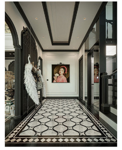 Hiện đại màu trắng đen hoa sang trọng bằng tia nước cắt đá cẩm thạch gạch sáng tạo không thường xuyên nghệ thuật sàn khảm cho phòng sàn gỗ - Product Image 3