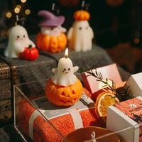 Bougie décorative en cire de soja sans fumée en forme de citrouille fantôme pour Halloween, idéale pour la maison, les fêtes, les cadeaux et la décoration d'automne