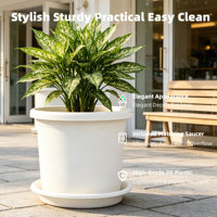 Pot Bunga Bulat PP Ringan Tahan Lama dengan Lubang Drainase Desain Minimalis Modern untuk Penggunaan Dalam/Luar Ruangan Kapasitas 2.54L