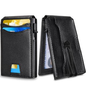 Men's Genuine Leather <b>Wallet</b> With <b>Metal</b> Card Holder RFID Blocking Anti-Theft 4 Inch Solid Color Spring 2024 - Product Image 5