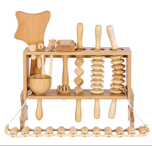 Set Professionale di Strumenti per Maderoterapia, Dispositivo Scolpente per Viso e Corpo, Massaggiatore Anticellulite in Legno con Scatola e Supporto di Lusso - Product Image 1