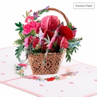 Carte de vœux florale pop-up 3D, panier de fleurs en papier, impression numérique, cadeau fait main pour la fête des mères