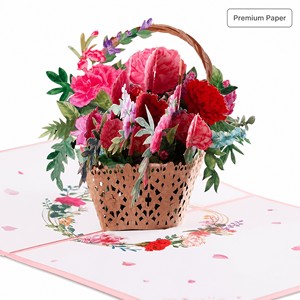 Carte de vœux florale pop-up 3D, panier de fleurs en papier, impression numérique, cadeau fait main pour la fête des mères - Product Image 4