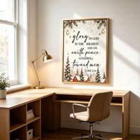 Impression sur toile encadrée « Paix sur Terre », cadre en aluminium doré mat, Lévit 2:14, Art mural biblique de Noël pour la décoration de villas et d'églises
