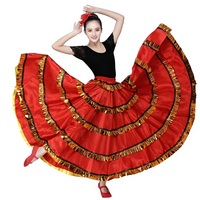 Jupe de flamenco espagnole pour femme bohème à 720 degrés, en satin de polyester lisse, grande jupe évasée, costume de danse du ventre pour carnaval, fête, bal
