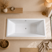 Baignoire rectangulaire encastrable moderne en acrylique, profonde, finition brillante avec drain central pour la rénovation de salle de bain