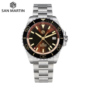 Montre automatique pour homme San Martin SN0136 39 mm, cadran brun foncé émaillé rétro, NH34 GMT, 20 bars, montre-bracelet SLN C3 Green Dive - Product Image 1