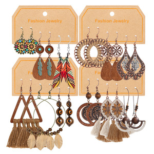Fashion Dangle Earrings Wood Antique <b>Bronze</b> Plated Bohemia Tassel Women's Party Jewelry - Product Image 5