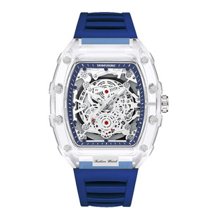 Montre à quartz personnalisée en forme de tonneau de vin, écologique, pour le commerce international transfrontalier, montre transparente tendance pour homme - Product Image 2
