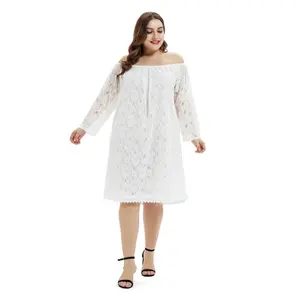 Summer Women's Sexy Dress One Shoulder Long Sleeve Lace Dress Solid Color Plus Size Dress