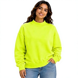Sweat-shirt pour femme, style décontracté, col montant, coupe classique, manches longues, sans doublure, design personnalisé, couleur jaune fluo unie - Product Image 1