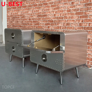 Table de chevet mobile en aluminium poli Aviator à 2 tiroirs – Meuble de chevet, table d'appoint, table de nuit - Product Image 4