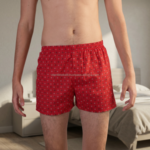 Boxer long en coton 100% tissé à motif floral rouge pour homme, sous-vêtements pour adultes, boxer personnalisé - Product Image 3