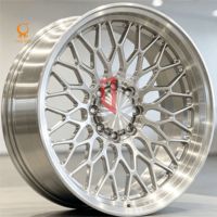 Jantes forgées à deux pièces en maille argentée entièrement usinée, à déport profond, 18-22 pouces, pour voitures classiques JDM HellaFlush Stance personnalisées