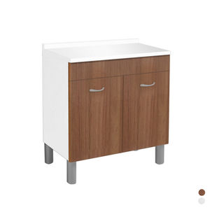 Mueble de Baño Pratika Base Mod 40x50 cm de Madera de Teca con Encimera Blanca y Patas Plateadas - Product Image 1