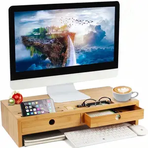 Hoge Kwaliteit Verstelbare Bamboe Laptop Stand Computer Stand Riser Screen Holder Desk Bamboe Computer Pc Monitor Stand Met Lade