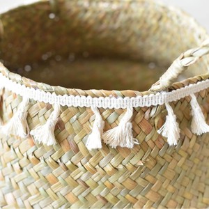 Straw Woven <b>Basket</b> With Tassels Round Handmade Storage <b>Basket</b> For Plants And Home Decor - Product Image 5