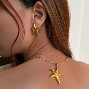 2024 nuevo caliente 18K chapado en oro deslustre libre de acero inoxidable Original estrella de mar en relieve hilo collar pendientes conjunto Hawaiano - Product Image 1