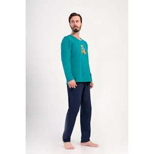 Conjunto de pijama de manga larga con cuello redondo y bolsillos para hombre - Product Image 1