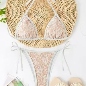 Maillot de bain pour femmes extrêmement sexy, personnalisé, respirant, à séchage rapide, taille plus, bikini triangle avec imprimé floral et soutien-gorge push-up - Product Image 3