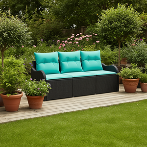 Ensemble de canapé de jardin en polyrotin noir avec coussins, 3 pièces, mobilier d'extérieur au design contemporain - Product Image 2