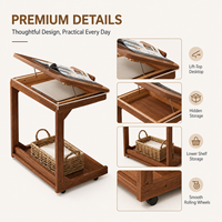 Table d'appoint roulante réglable en bois style rétro, multifonctionnelle et portable pour ordinateur portable et café