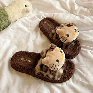 Nouvelles pantoufles <span class=keywords><strong>en</strong></span> <span class=keywords><strong>fourrure</strong></span> à imprimé léopard pour femmes automne et hiver chaleur à la maison mignon Kitty pantoufles d'intérieur et d'extérieur - Product Image 5