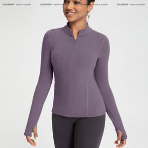เสื้อโยคะผู้หญิงเนื้อผ้านุ่มเบาสบาย ระบายอากาศได้ดี ยืดได้สี่ทิศทาง กระชับสัดส่วน อุ่นสบาย แขนยาว ซิปครึ่งตัว เหมาะสำหรับออกกำลังกาย - Product Image 3