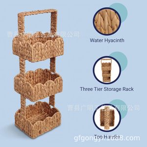 Three Tier Woven Kitchen Storage Rack Basket Organizer For Fruits <b>Vegetables</b> Bottles Floor <b>Standing</b> Multi Function - Product Image 3