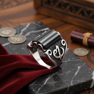 Oval Onyx Stone Vav Design Ottoman <b>Men's</b> <b>Ring</b> Turkish Handmade Wholesale Authentic <b>Silver</b> <b>Men</b> <b>Ring</b> - Product Image 2
