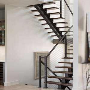 <span class=keywords><strong>Escalera</strong></span> <span class=keywords><strong>Interior</strong></span> Popular DB de Viga Única Recta con Peldaños Abiertos de <span class=keywords><strong>Madera</strong></span> Maciza <span class=keywords><strong>y</strong></span> Barandillas de Vidrio/Acero Inoxidable - Product Image 1