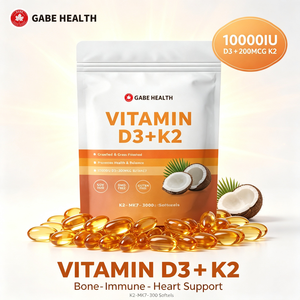 Gélules personnalisées de Vitamine D3 haute puissance avec K2 MK7, 300 unités, 10 000 UI, à base de viande de bœuf nourrie à l'herbe et d'huile de coco, pour les os, les dents, l'immunité et le cœur, OEM - Product Image 1