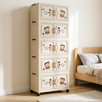 Meuble de rangement multifonctionnel 5 tiroirs en plastique à motif de dessin animé pour vêtements, armoire de rangement pliable portable en plastique pour chambre à coucher