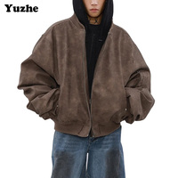 Veste de baseball en simili cuir à capuche, style deux pièces, pour homme, style rétro américain, bomber ample, veste de vol
