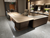 Bureau de direction moderne de luxe italien |   Bureau de direction haut de gamme avec fonction LED, panneau en bois et acier inoxydable, modulaire en forme de L
