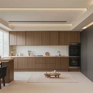 Ensemble de meubles de cuisine modernes en bois à assembler avec îlot de rangement, comptoir et robinet - Product Image 6