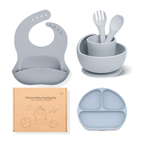 Ensemble d'alimentation pour bébé en silicone sans BPA, anti-fuite, avec assiette, bol, cuillère, fourchette, gobelet anti-fuite - Design de dessin animé